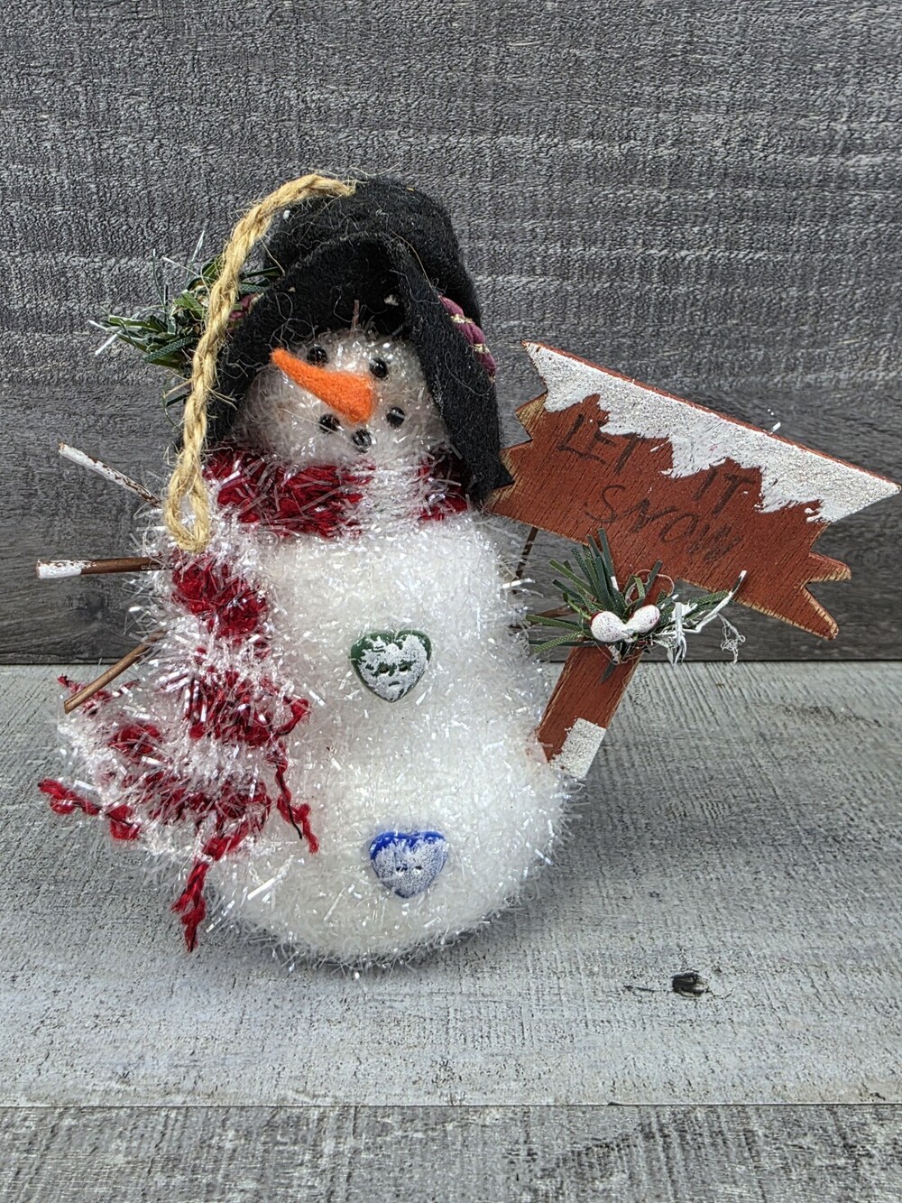 Snowman Glitter Snowflake Christmas Tree Ornament Vintage Country Farmhouse g51d
